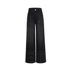 Three Quarters Hotfix Wide-Leg Jeans Dark Gray