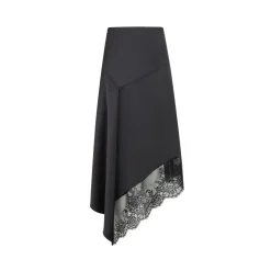 Three Quarters Lace Patchwork Irregular Long Skirt Black