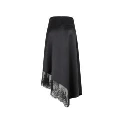 Three Quarters Lace Patchwork Irregular Long Skirt Black