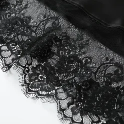 Three Quarters Lace Patchwork Irregular Long Skirt Black