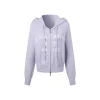 Three Quarters Letter Embroidery Hooded Jacket Purple