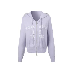 Three Quarters Letter Embroidery Hooded Jacket Purple