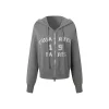 Three Quarters Letter Embroidery Hooded Jacket Grey