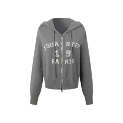 Three Quarters Letter Embroidery Hooded Jacket Grey