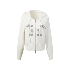 Three Quarters Letter Embroidery Hooded Jacket White