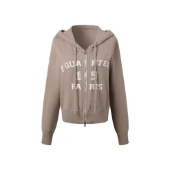 Three Quarters Letter Embroidery Hooded Jacket Brown