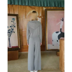 Three Quarters Letter Embroidery Hooded Jacket Grey