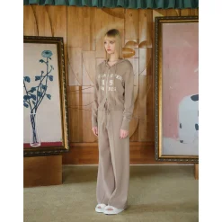 Three Quarters Letter Embroidery Hooded Jacket Brown