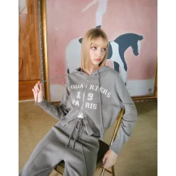 Three Quarters Letter Embroidery Hooded Jacket Grey