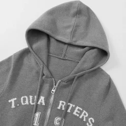Three Quarters Letter Embroidery Hooded Jacket Grey