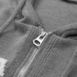 Three Quarters Letter Embroidery Hooded Jacket Grey