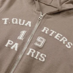 Three Quarters Letter Embroidery Hooded Jacket Brown