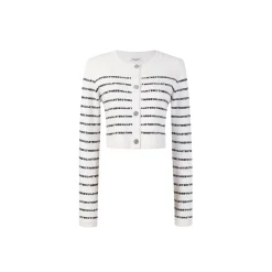 Three Quarters Logo Embroidery Knit Cardigan Top