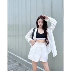 Three Quarters Logo Embroidery Shorts White