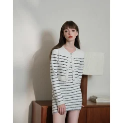 Three Quarters Logo Embroidery Knit Cardigan Top