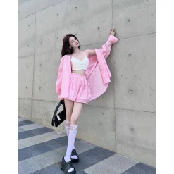 Three Quarters Logo Embroidery Shorts Pink