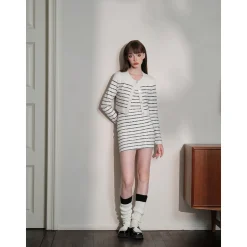 Three Quarters Logo Embroidery Knit Cardigan Top