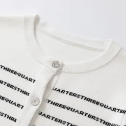 Three Quarters Logo Embroidery Knit Cardigan Top