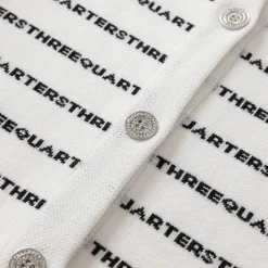 Three Quarters Logo Embroidery Knit Cardigan Top
