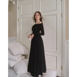 Three Quarters Logo Strap Off-Shoulder Stitched Dress