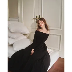 Three Quarters Logo Strap Off-Shoulder Stitched Dress