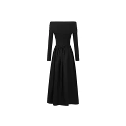 Three Quarters Logo Strap Off-Shoulder Stitched Dress