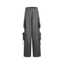 Three Quarters Loose Wide-Leg Cargo Pants Gray