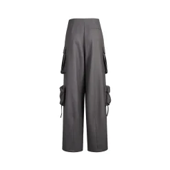 Three Quarters Loose Wide-Leg Cargo Pants Gray