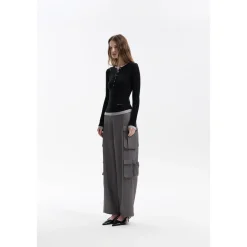 Three Quarters Loose Wide-Leg Cargo Pants Gray