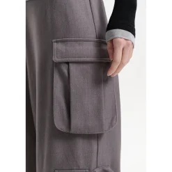 Three Quarters Loose Wide-Leg Cargo Pants Gray