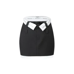 Three Quarters Low Waist Turn Over Edge Skirt Black