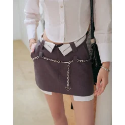 Three Quarters Low Waist Turn Over Edge Skirt Grey