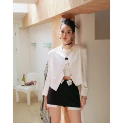 Three Quarters Low Waist Turn Over Edge Skirt Black