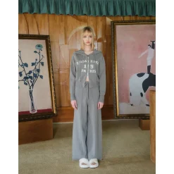 Three Quarters Oversized Straight-Leg Knit Pants Grey