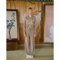 Three Quarters Oversized Straight-Leg Knit Pants Brown