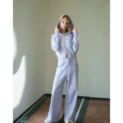 Three Quarters Oversized Straight-Leg Knit Pants Purple
