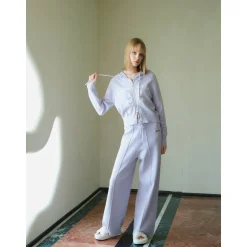 Three Quarters Oversized Straight-Leg Knit Pants Purple
