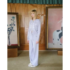 Three Quarters Oversized Straight-Leg Knit Pants Purple