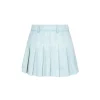 Three Quarters Pleated Denim Skirt Blue