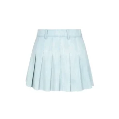 Three Quarters Pleated Denim Skirt Blue