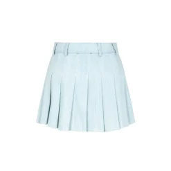 Three Quarters Pleated Denim Skirt Blue