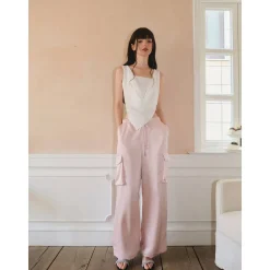 Three Quarters Pockets Cargo Pants Pink