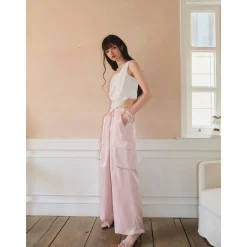 Three Quarters Pockets Cargo Pants Pink