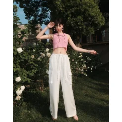 Three Quarters Pockets Cargo Pants White