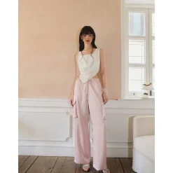 Three Quarters Pockets Cargo Pants Pink