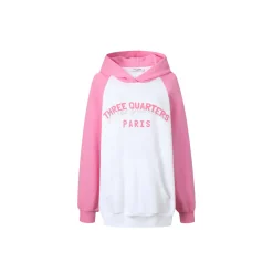 Three Quarters Rhinestone Printed Logo Hoodie Pink