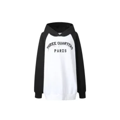 Three Quarters Rhinestone Printed Logo Hoodie Black