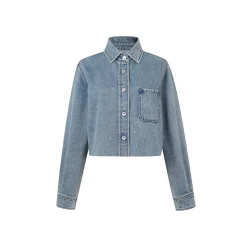 Three Quarters Rhinestone Tassel Denim Jacket