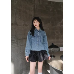 Three Quarters Rhinestone Tassel Denim Jacket