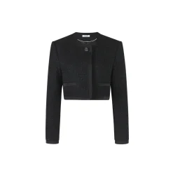 Three Quarters Shiner Woolen Tweed Blazer Black